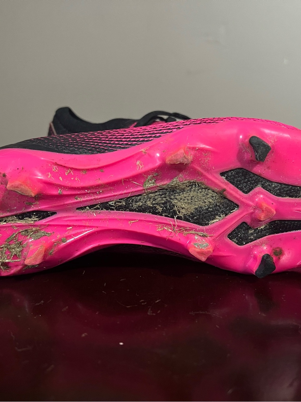 adidas Kids Cleats Black and Neon Pink